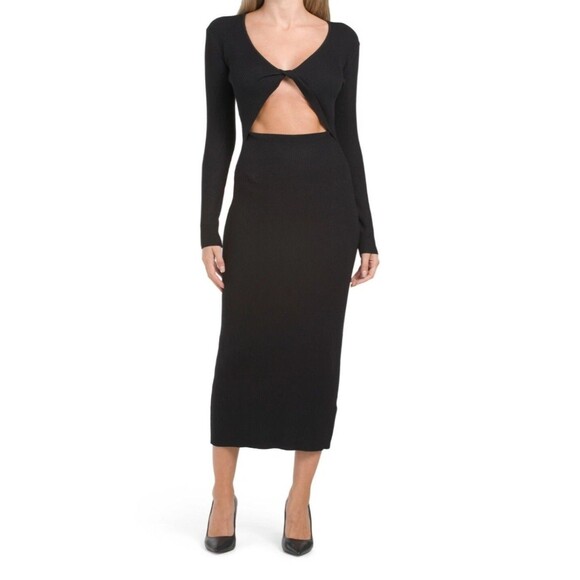 Bodycon Black Cutout Dress XL Goth Rocker Vampy Compression Twist Sexy Flirty - Picture 1 of 8